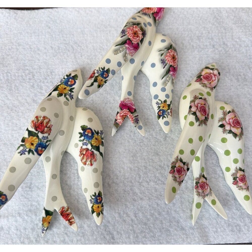 MacKenzie-Childs Ceramic Wildflower Swallowtail Wall Decor Set of 3 Polka Dot 6" - Picture 3 of 11